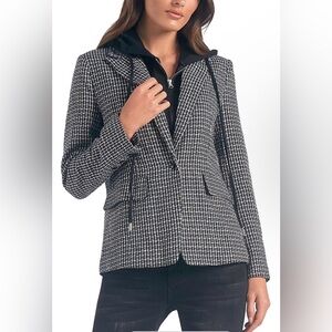 Elan Tweed Blazer Jacket w/ Removable Hood Medium Layered Jacket